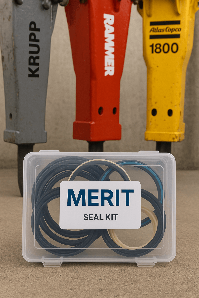 Zestaw uszczelki w plastikowym pudełku marki MERIT przed hydraulikami Krupp, Rammer, Atlas Copco